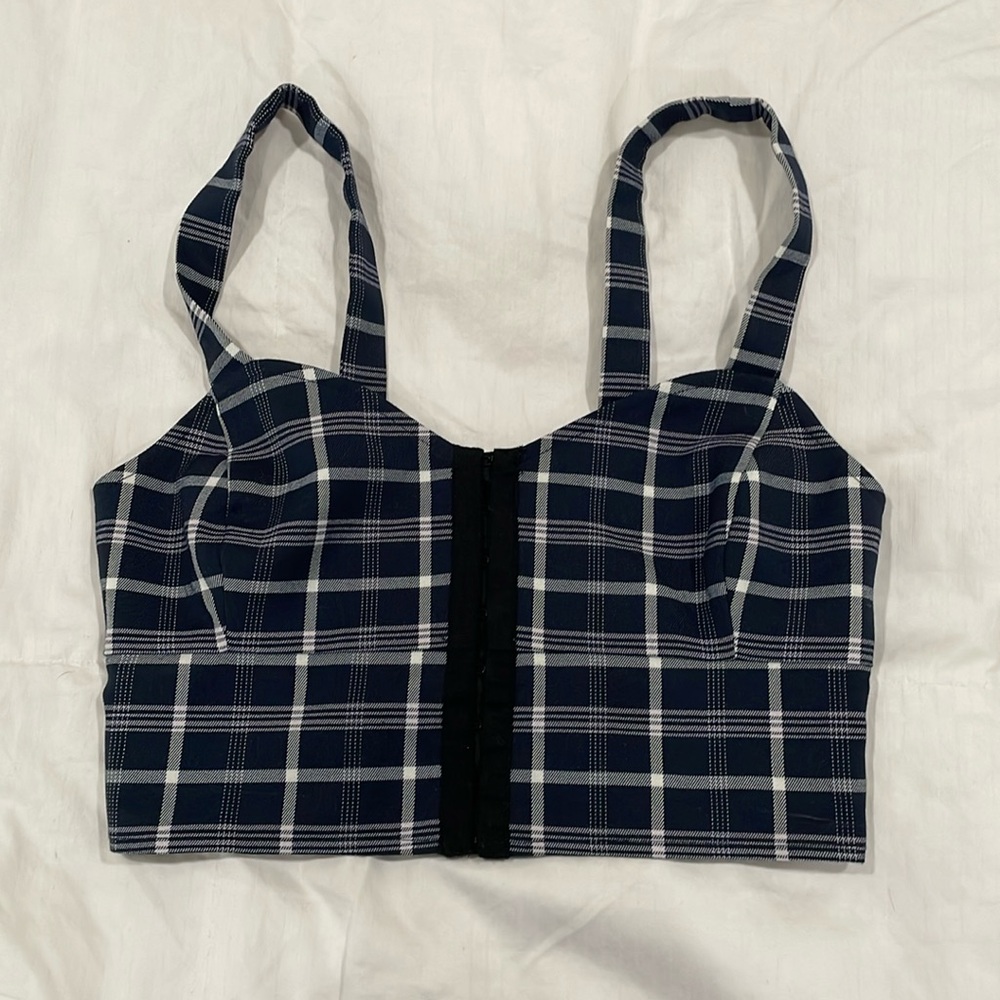 Cute BP hook front cropped plaid tank